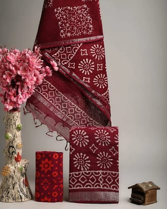 Linen Cotton Suits  Bagru Hand Block Printed Linen Suits With Zari BorderSize:-Top & Dupatta:- Linen Cotton  (2.50+2.50) mtrsBottom :-Cotton 2.50 mtrs.