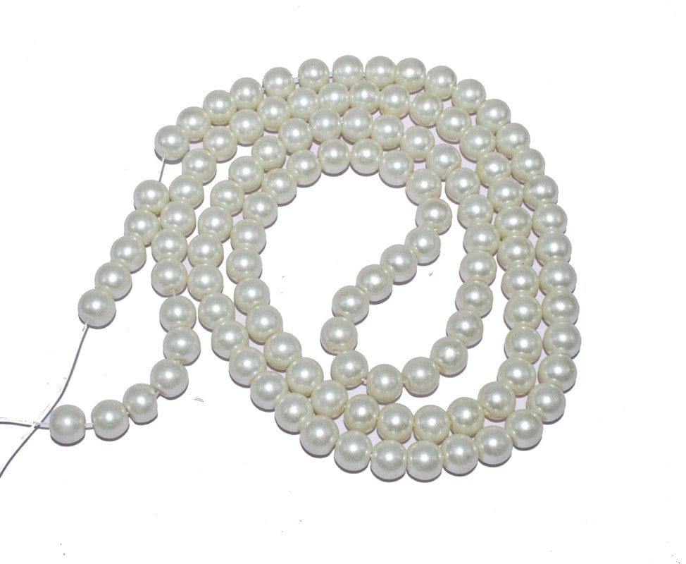 Glass Pearl Beads, 8mm, Round, Light Cream , BWGP-006-Per Packet of 2 String (105 Pcs) / 8 MM