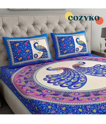 COZYKO Cotton 1 Double Bedsheet with 2 Pillow Covers ( Multicolor )