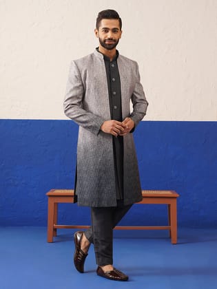 Grey Gradient Front Open Indo Set-M/40 / Indo Pant Pajama Set