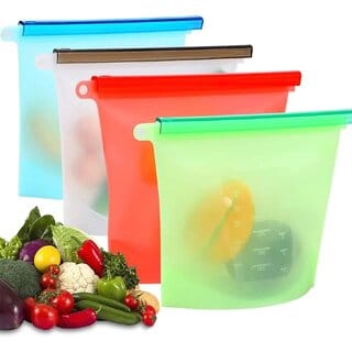 1000 ml Silicone Food Storage Bag with Clip Freezer, Reusable Silicone Food Storage Bag for Fruit, Vegetables, Meat (Mu