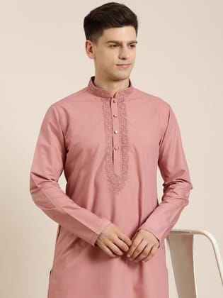 Rose Pink Cotton Dori Embroidered Kurta Set-Made To Measure / Only Kurta - No Lowers