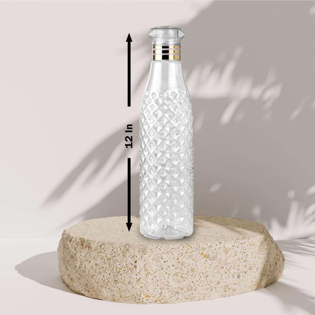 Diamond Pattern Transparent Plastic Water Bottle Set with Golden Cap - 6 Pieces
