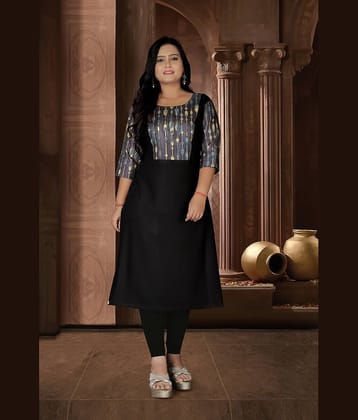 RIAANA Women Rayon Printed A-line Kurti ( Black )