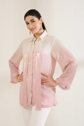 SEQUINLOVE OMBRE FORMAL SHIRT-Ombre Pink / SEQUINED GEORGETTE / XXS