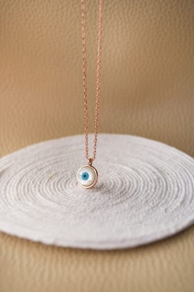 Petite Classic Evil Eye Rose Gold Plated Sterling Silver Chain Necklace-Rose / 16 inches adjustable upto 18 inches