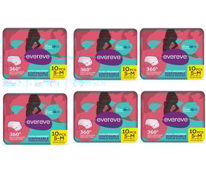 Evereve Ultra Absorbent Disposable Period Panties,S-M,6X10'S Pack,0% Leaks,Sanitary Protection For Women&Girls,Maternity Delivery Pads,360 Protection,Postpartum&Overnight Use,Heavy Flow,Pack Of 60