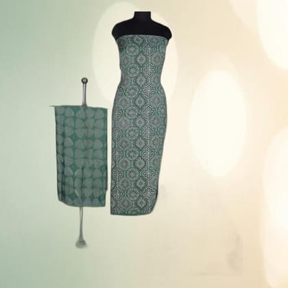 Green Geometric Print Unstitched Dress Material | Breathable Fabric | Ethnic Casual
