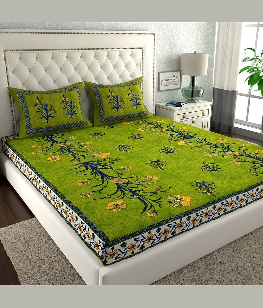 ABHACLOTHO Cotton 1 Double Bedsheet with 2 Pillow Covers ( Multicolor )