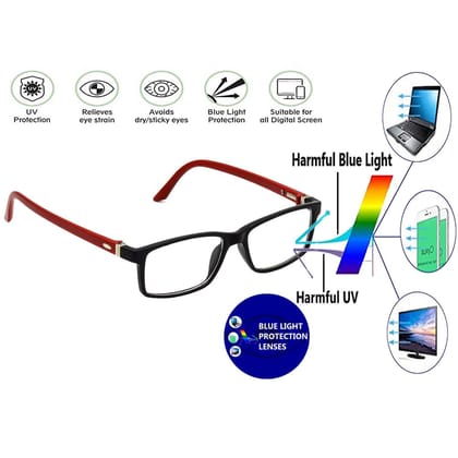 Hrinkar Eye Protection Zero Power Glass for Computer with Blue Cut for Men & Women | Black and Red | HBCT-FRM-BK-RD-17