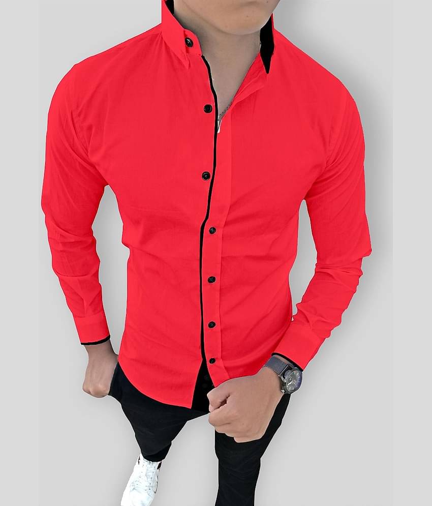 SUR-T - Red Cotton Blend Slim Fit Men's Casual Shirt (Pack of 1)