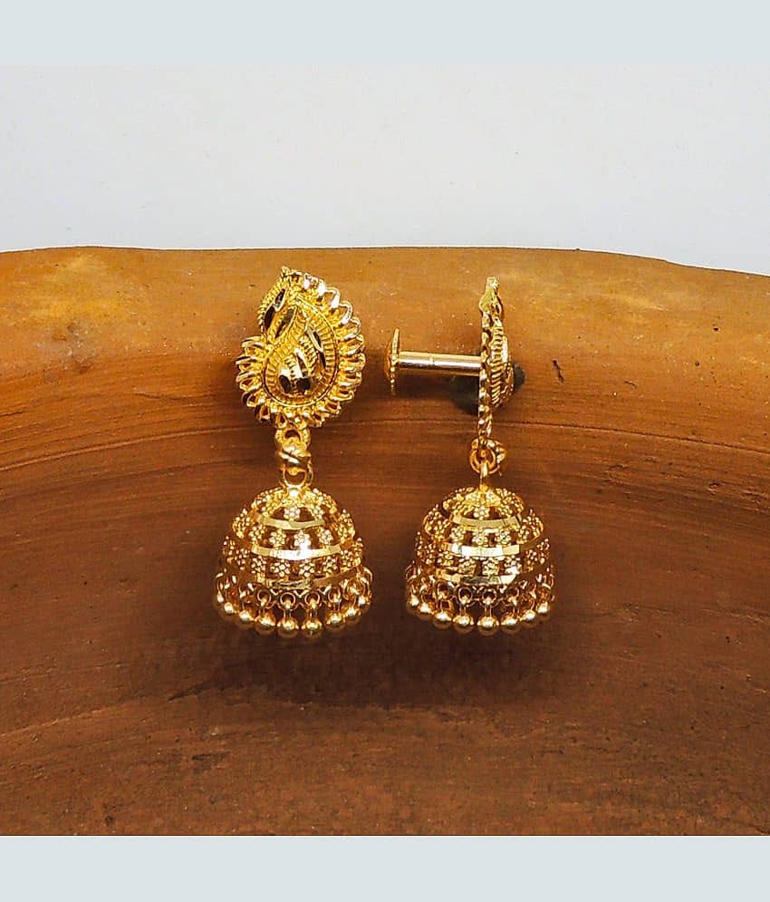 LUV FASHION Golden Jhumki Earrings ( Pack of 1 )