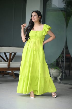 Green Cotton Maxi Dress-S