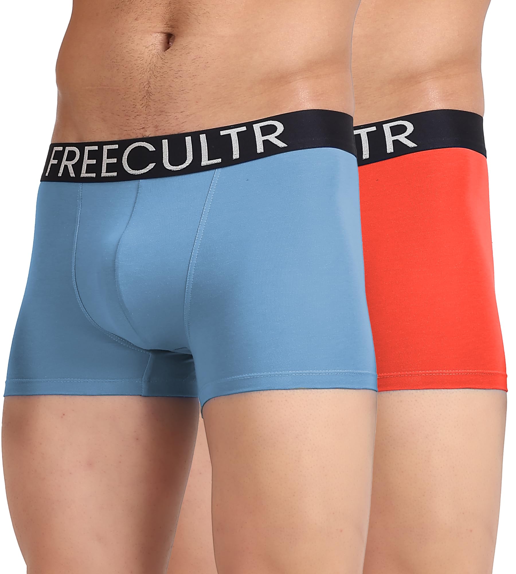 Freecultr Men's Underwear Organic Cotton (Ultrasoft Waistband) Premium Snug-Fit Trunk Pack of 2-Coral,Shadow Blue