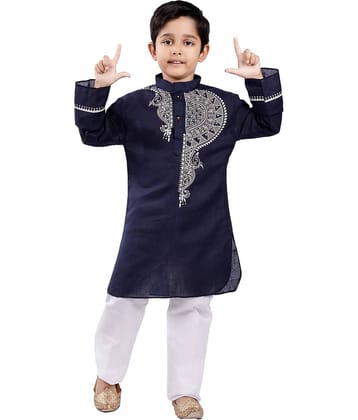 s muktar garments Baby Boys Cotton Blend Navy Kurta Pyjama Set ( Pack of 1 )