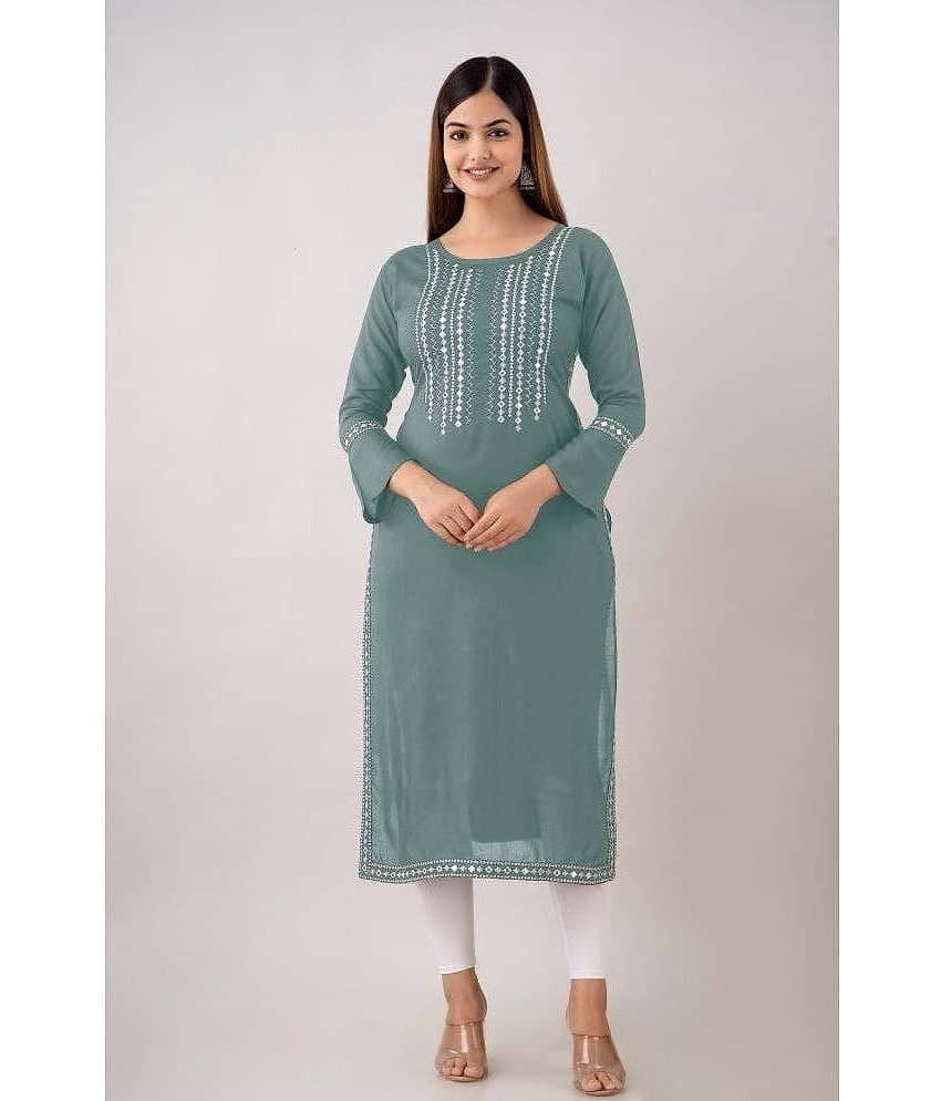Kapadia - Teal Rayon Women's Straight Kurti ( Pack of 1 )