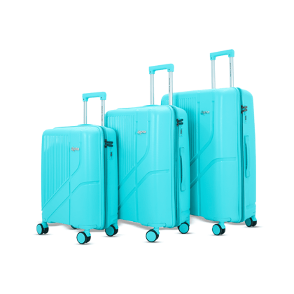 American Traveller TourisPoineer Trolley Bags Set of 3  Large Polypropylene Hardshell Expandable Travel Luggage Bag with 8 Disc Wheels & TSA Type Lock. (3, Aqua Blue (Turquoise))