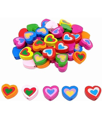Colorful wooden beads buttons heart shape , 45 pcs, size 2 x 2 cm ,used in jewellery, scrap booking, art & craft, decorations etc