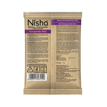 Nisha Henna Based Hair Color Burgundy 15gm Pack of 10, Henna Powder Hair Colour Dye Burgundy Color, No Ammonia, No PPD