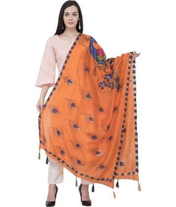 A R Silk Orange Art Silk Animal Print Dupatta