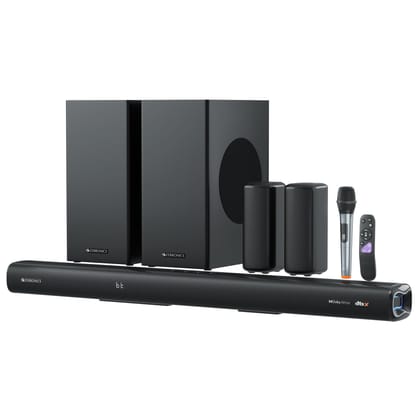 ZEBRONICS Juke BAR 9900 Soundbar, 725 Watts, DTS X, Dolby Atmos, 5.2.4 CH, 2X Wireless (Subwoofer & Satellites), BT v5.3 | HDMI eARC | Optical in | AUX | USB, RGB LED, Wireless UHF Mic, Deep Bass ZEBRONICS Juke BAR 9900 Soundbar, 725 Watts, DTS X, Dolby 