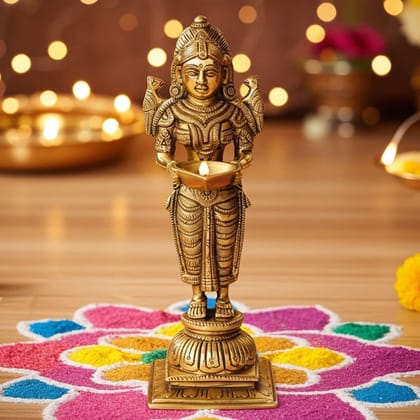 Brass Beautiful Deepak With Laxmi Statue (BSMAS1191 A)