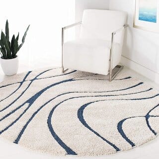 GALLERY HOME Silky Smooth Anti-Skid Shaggy Round Carpet with 2 inch Thickness (5 x 5 Round, Ivory Blue A4)
