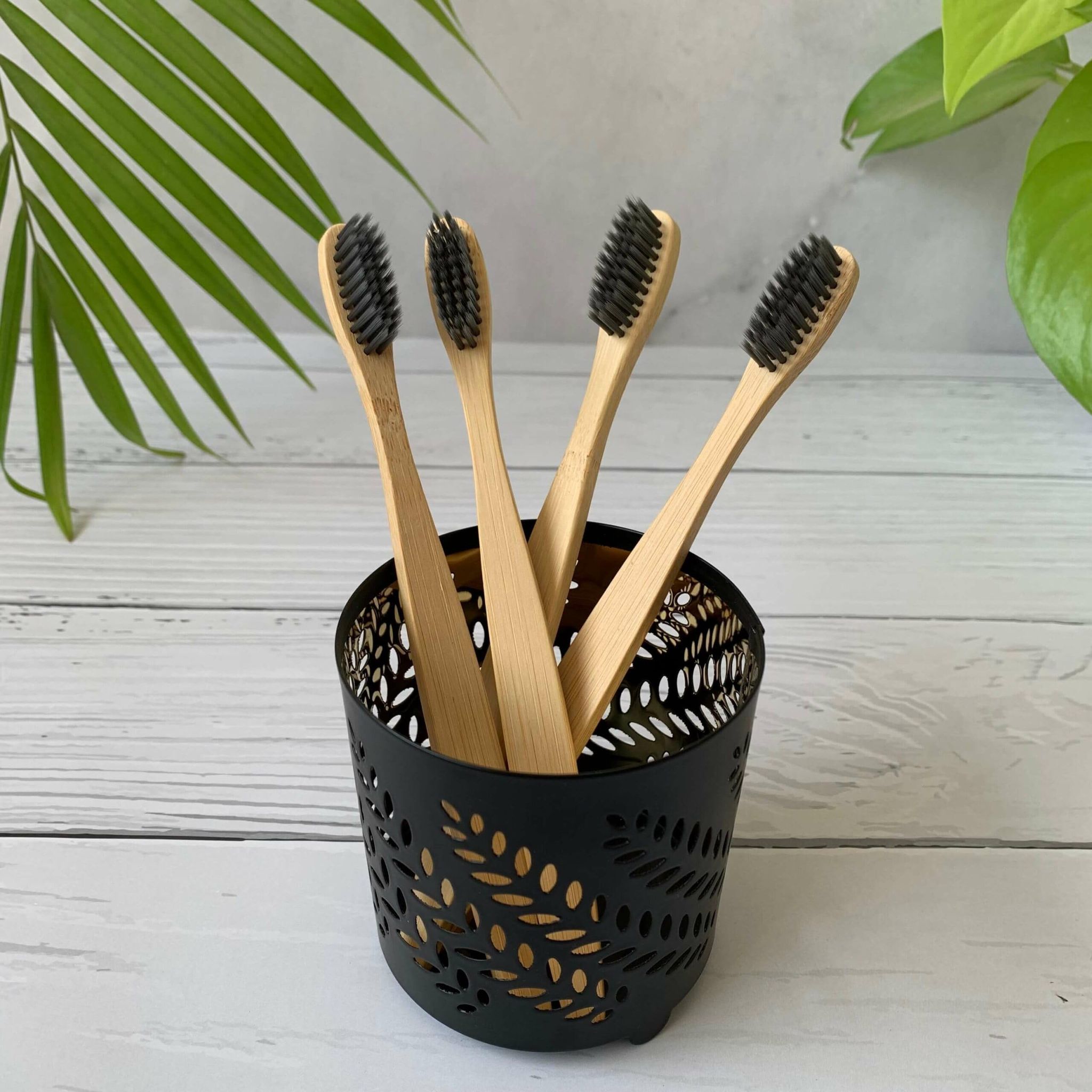 Tanman Organics Bamboo Toothbrush Pack of 10, Charcoal Activated Soft Bristles, Natural, Biodegradable