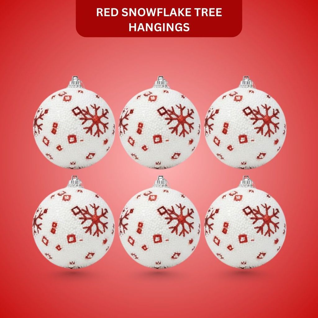 Christmas Glitter White Balls with Red Snowflakes - 6PC - Party and Festive Needs | Buy online on ZillyBuy