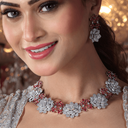 Elegant rose AD and ruby necklace set