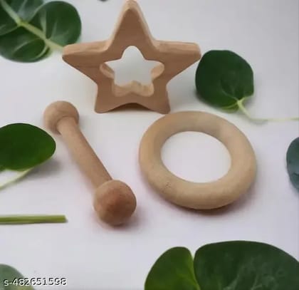 Natural Neem Baby Teether Star, Dumble & Ring Shape for Teething Relief Natural Neem Baby Teether Star, Dumble & Ring Shape for Teething Relief