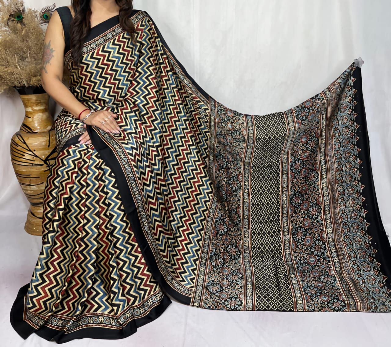 Ajrakh Print Modal Silk Style 6-Ajrakh Print
