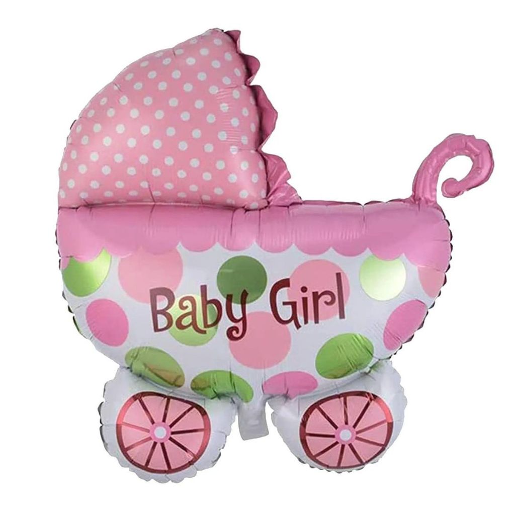 Welcome Baby Girl Pram Shape Foil Balloon on Stick - Air Filled - 1PC - Party and Festive Needs | Buy online on ZillyBuy