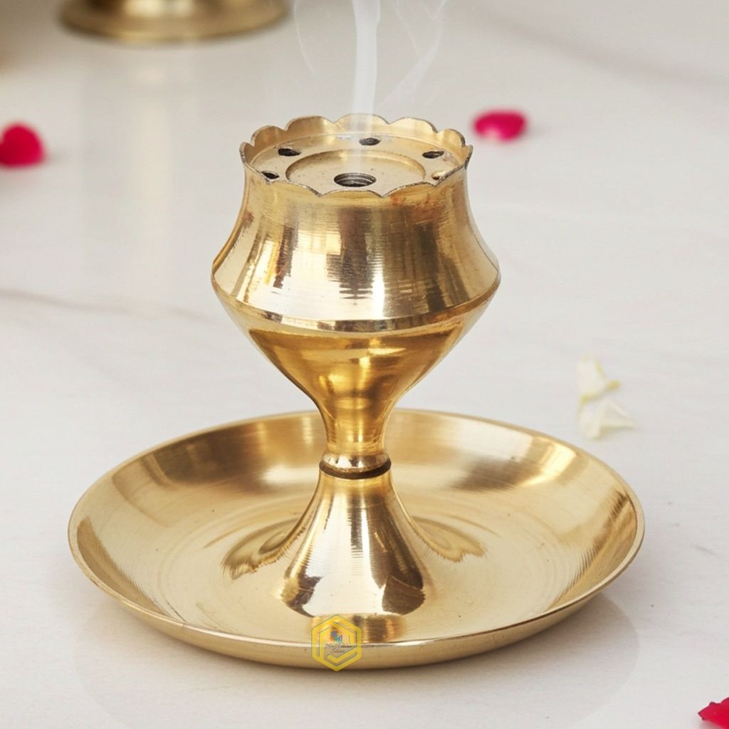 Brass God Temple Agardan, Agarbatti Stand Plate, Height : 2.6 Inch (FMAS637 B)
