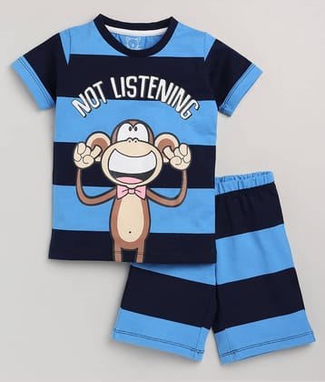 Lazy Shark Pack of 1 Boys Cotton Blend T-Shirt & Shorts Set ( Navy Blue )