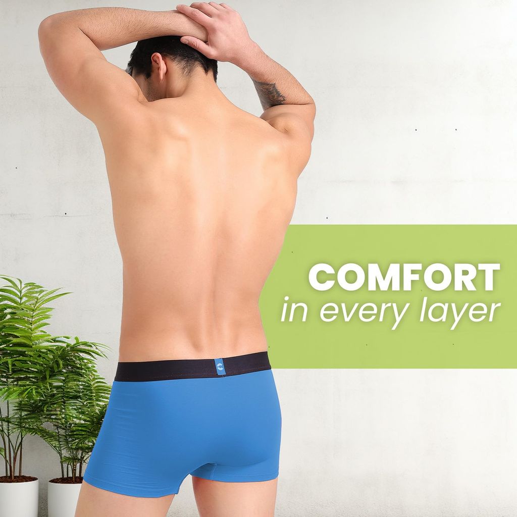 Freecultr Men's Underwear Organic Cotton (Ultrasoft Waistband) Premium Snug-Fit Trunk Pack of 1-Brilliant Blue
