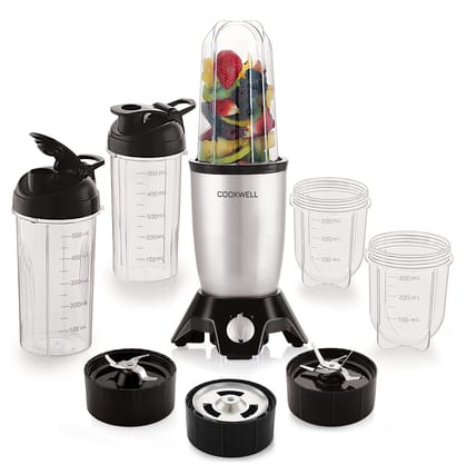 Cookwell Bullet Mixer Grinder (5 Jars, 3 Blades, Silver) - Copper, 600 Watts - 2 Year Warranty Cookwell Bullet Mixer Grinder (5 Jars, 3 Blades, Silver) - Copper, 600 Watts - 2 Year Warranty - Silver / 5 Jars, 3 Blades