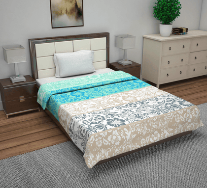 Blue and Grey 120 TC Cotton Floral Pattern Single Bed AC Blanket Dohar for All Season-Single / Blue and Grey / RS1161