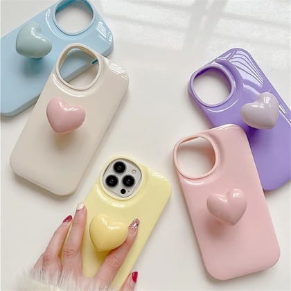 Cute Colorful Attached Heart Stand Holder Glossy iPhone Soft Case-iPhone 13 Pro / Blue