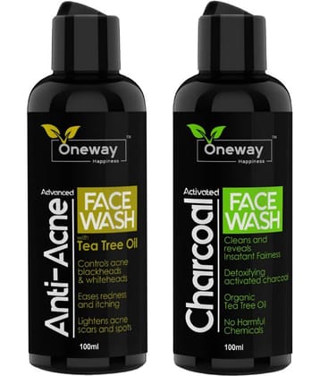 Oneway Happiness Activated Charcoal & Anti Acne Face Wash 200 mL Pack of 2