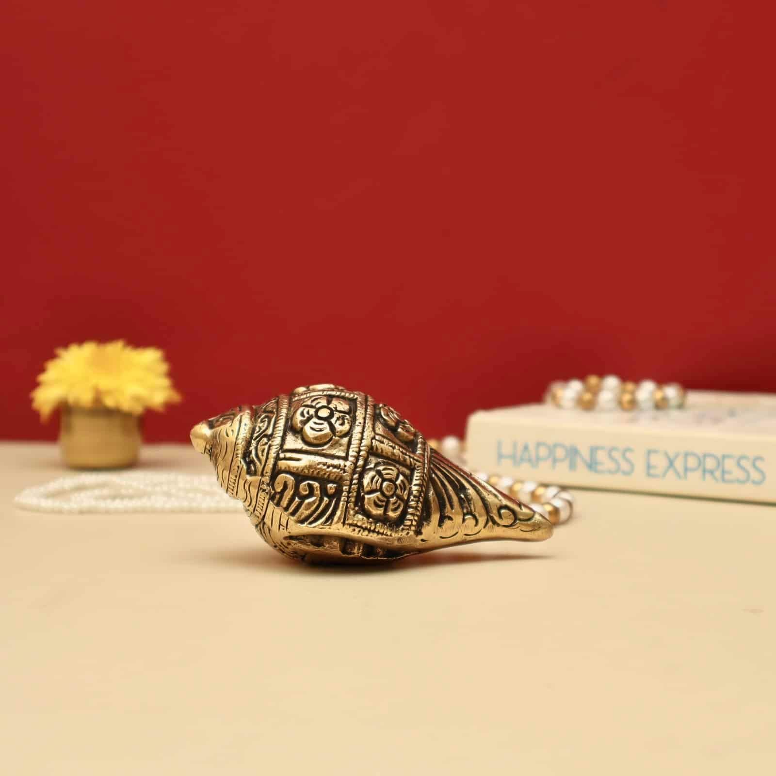 Brass Shankh - 4.5 inch Height | Authentic Brass Shankh for Ritualistic Purposes
