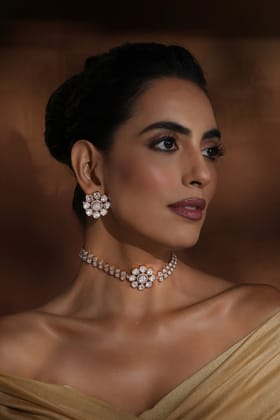 Netra Rose Gold Polki Choker Set-Polki