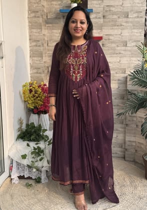 Mira Wine Mul Anarkali Suit set- Wine Colour-M