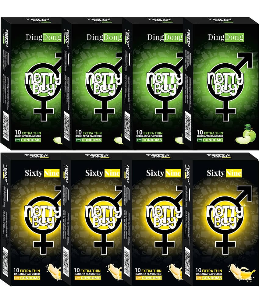 NottyBoy Extra Mixed Banana Flavoured, Ultra Thin Condoms For Men- 80 Units