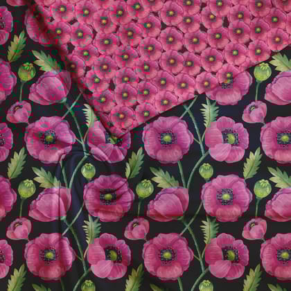 Poppy flowers set Unstitched Suit Set-Silk Satin