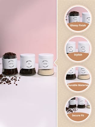White Coffee, Tea & Sugar Jar Set Of 3, Each 600mL