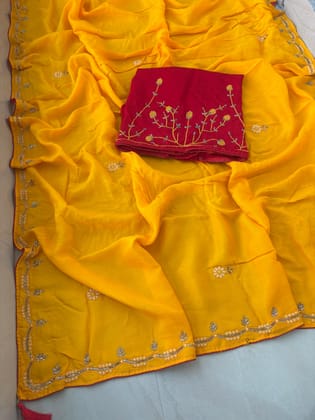Pure upada silk fabric with beautiful  hand mirror kadhana boder work  saree  cantrast full heavy work  bp all colour newwork Quality suppr Saree