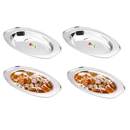 Stainless Steel Serving Plate |Oval Plate|Rice Plate|Dahi Plate|Chat Plate|Subzi Plate-PACK OF 4