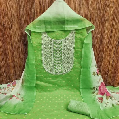 Top : *PiRN HEAVY CHANDERI BUTTI WITH NECK EMBROIDERY   WORK 1.9 MTS* INNER :