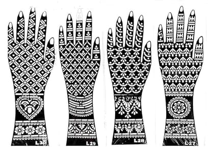 Full Hand Mehndi Stencil Design Full Hand Set | Henna Tattoo Stencil for Women, Girls and Kids | Easy to use in just 4 Steps | Mehandi Sticker Pack of 4 (Design-23) Full Hand Mehndi Stencil Design Full Hand Set | Henna Tattoo Stencil for Women, Girls and
